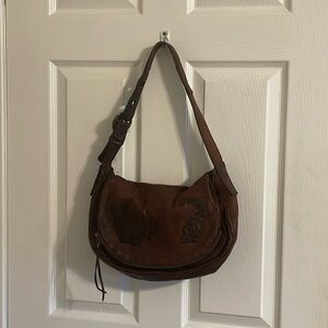 EUC~Vintage Lucky Brand Embroidered Ramblin Rose Shoulder Bag Hobo Handbag